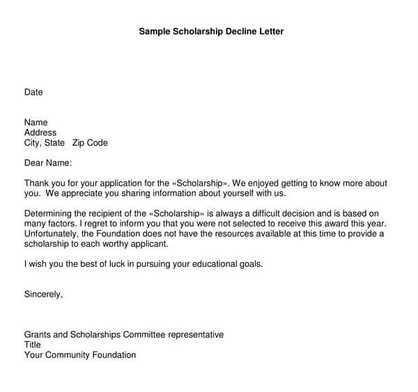 7 Scholarship Rejection Letter Templates Free Samples 7-scholarship-rejection-letter-templates-free-samples