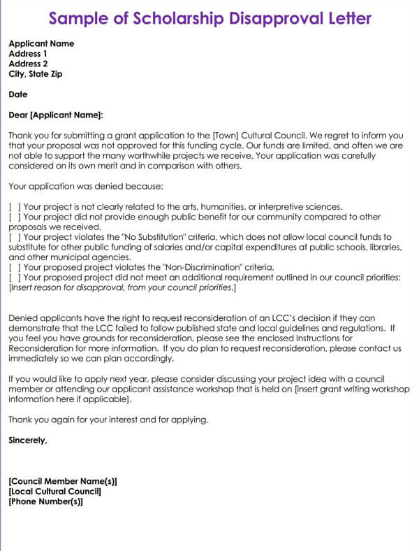 Scholarship Rejection Letter How To Write Examples Templates