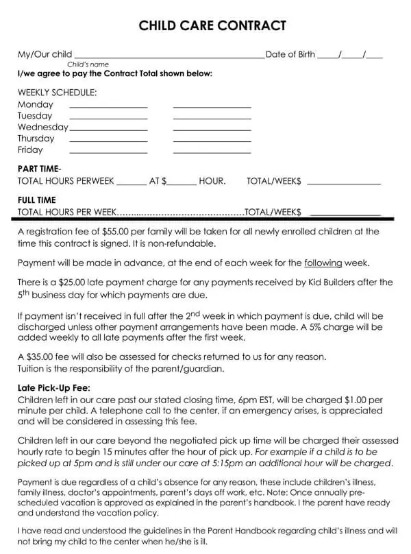 20 Free Child Care / Daycare Contract Templates (PDF - Word)