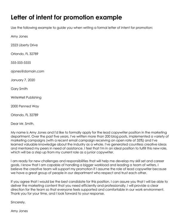 Sample Letter of Intent for Job Promotion Free Templates