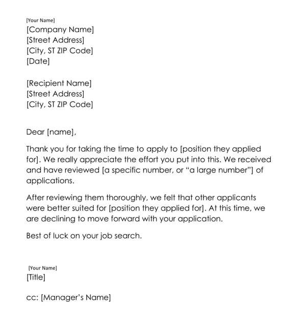 Email rejection polite job Sample Email