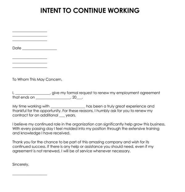 Letter of Intent to continue working 