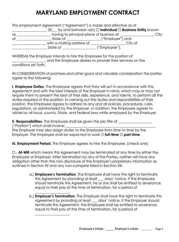 Maryland-Employment-Contract