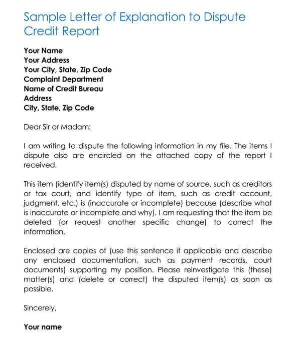 Credit Report Dispute Letter Template
