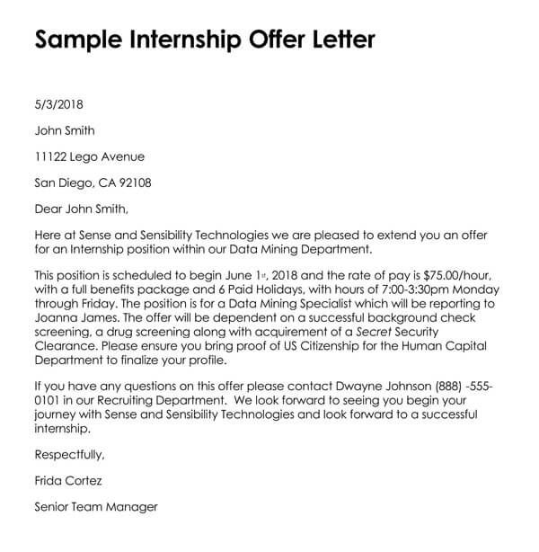 Internship Offer Letter Examples With Guide Free Templates