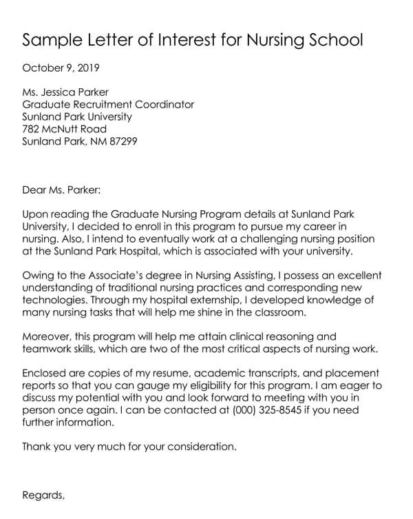 application letter of nursing student