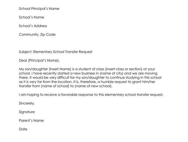 teacher application letter for transfer