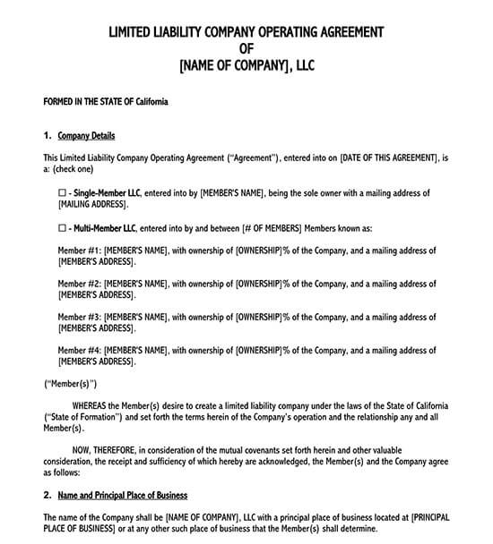 real estate llc operating agreement template
