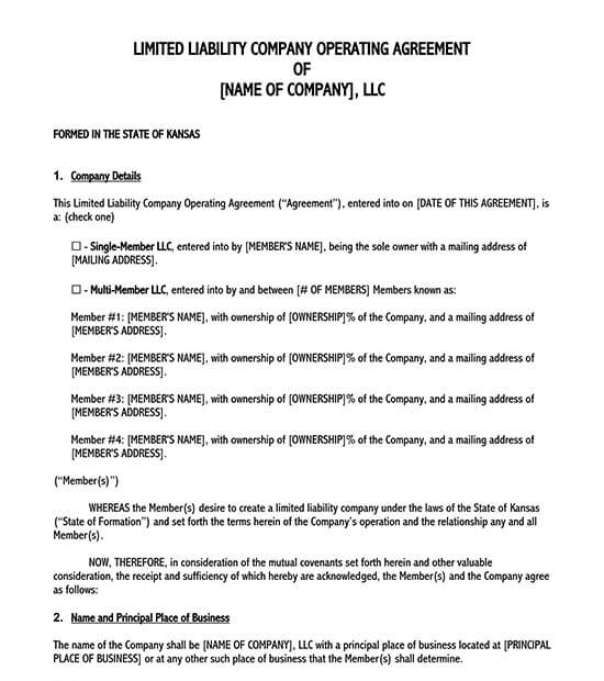 llc operating agreement template california 01