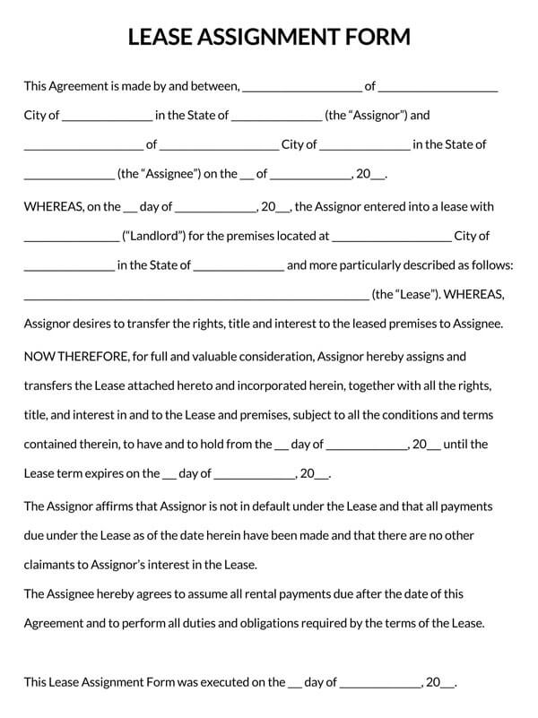 assignment of the lease agreement