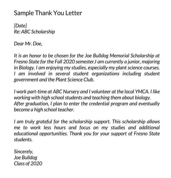 how to write a good scholarship thank you letter