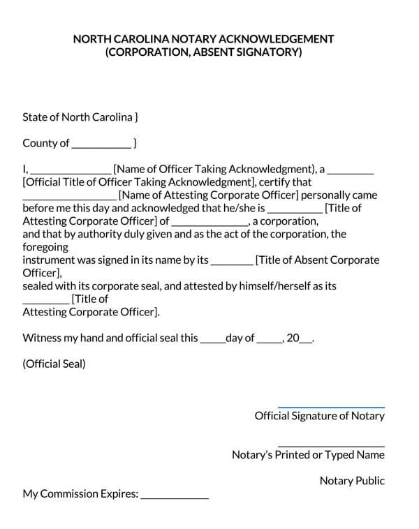 North-Carolina-Corporate-Notary-Acknowledgement-Absent-Signatory_