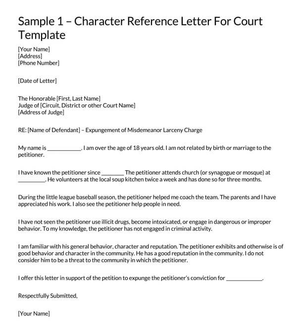 character essay for court