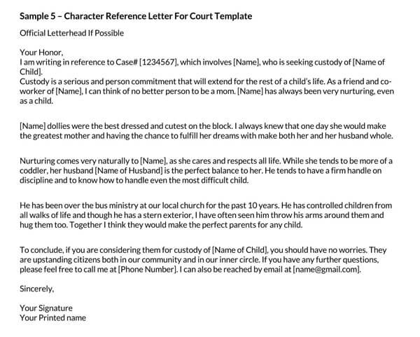 5 Best Samples Of Character Reference Letter For Court