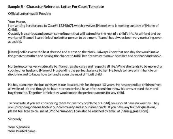 5 Best Samples Of Character Reference Letter For Court