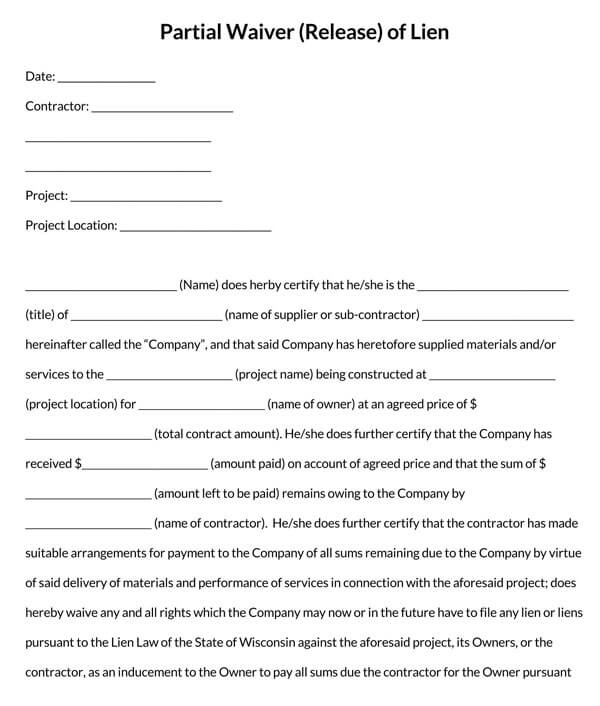 Standard Lien Waiver Form