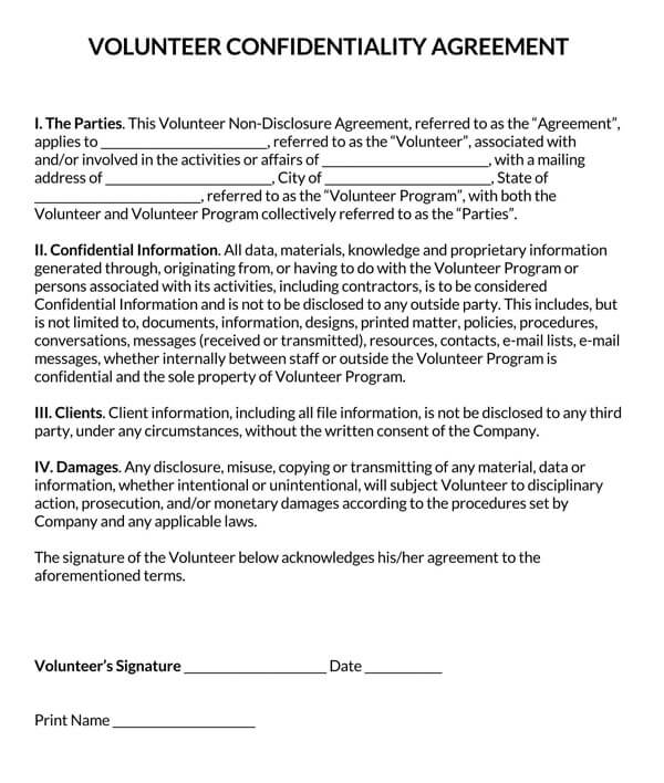 Volunteer-Confidentiality-Agreement-Template