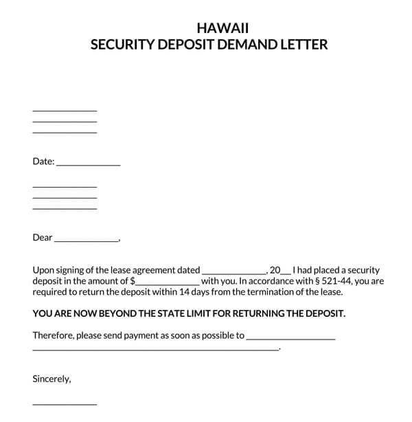 Hawaii-Security-Deposit-Demand-Letter