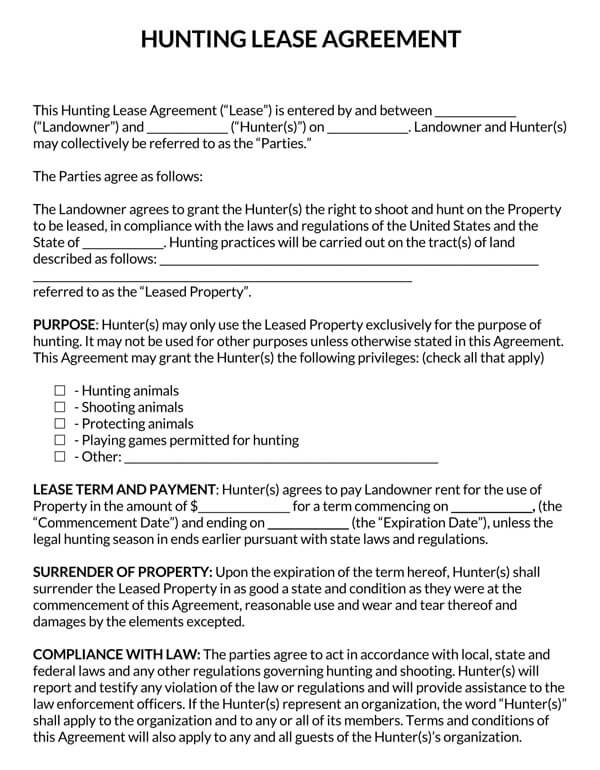 Hunting Lease Agreement Template