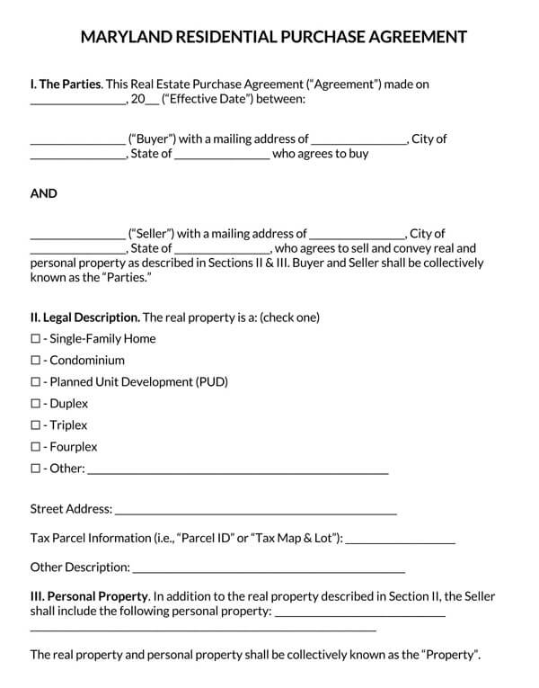 Maryland-Residential-Real-Estate-Purchase-Agreement