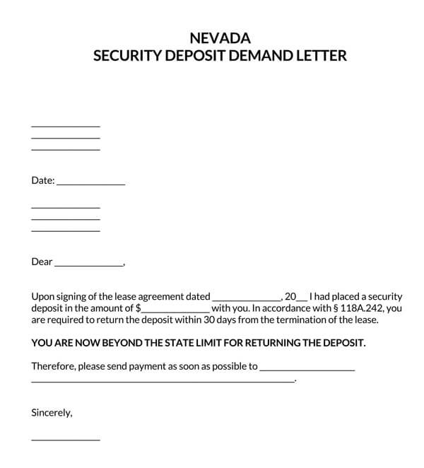 Nevada Security Deposit Demand Letter
