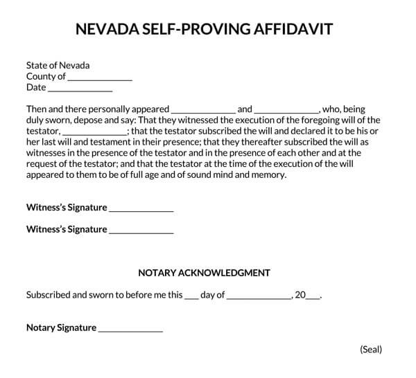 Nevada Self Proving Affidavit Form