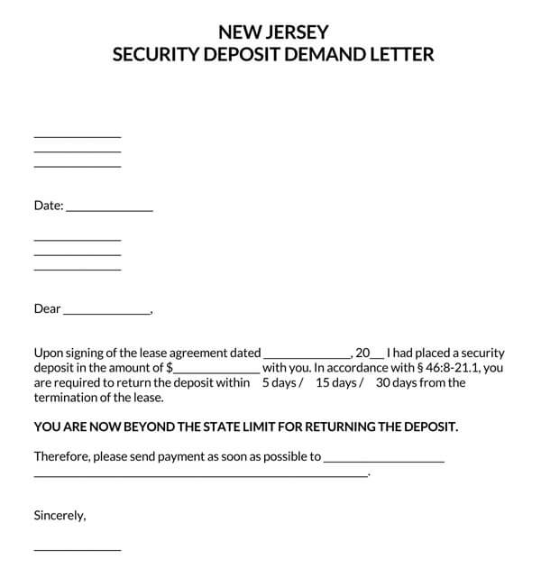 New Jersey Security Deposit Demand Letter