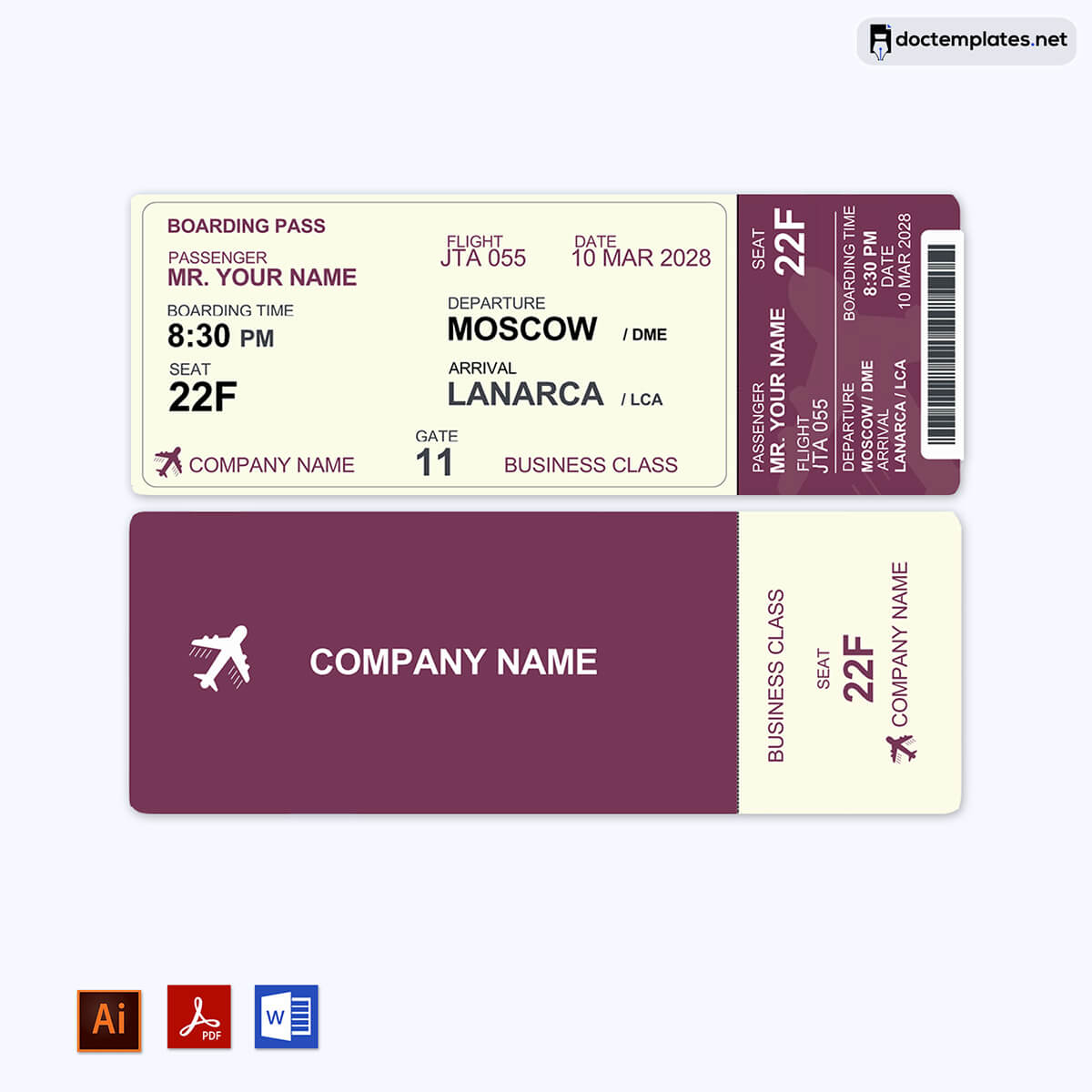 Travel Ticket Template Free