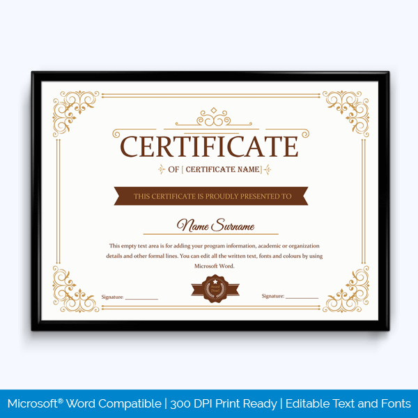 Editable Certificate Template word Award Achievement Clean Appreciation Recognition Completion Docx AI PDF PSD Printable Diploma