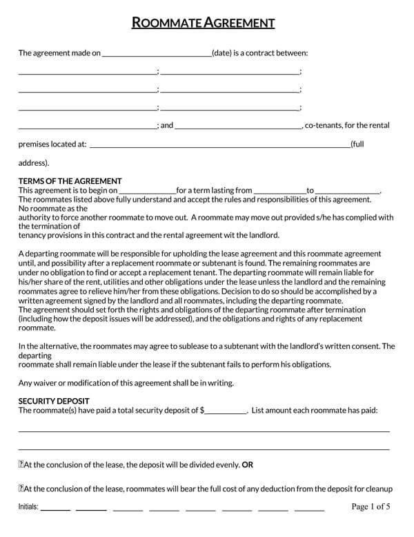 Connecticut Roommate Agreement Template