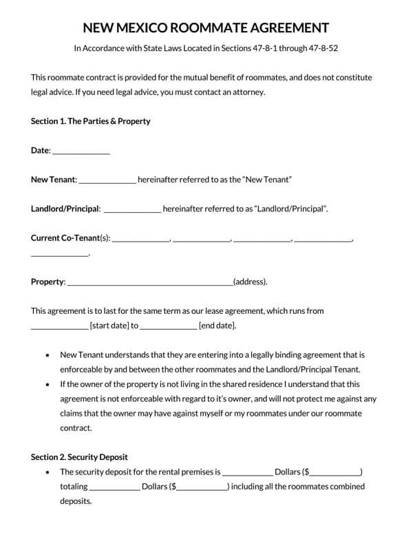 New-Mexico-Roommate-Agreement-Form