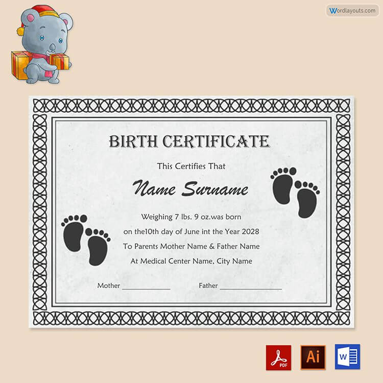 Baby Birth Certificate Editable