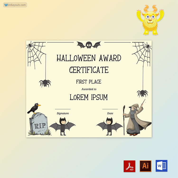 Naughty Halloween Costume Award Certificate