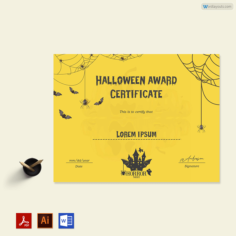 Award Certificate for Best Halloween Costume 