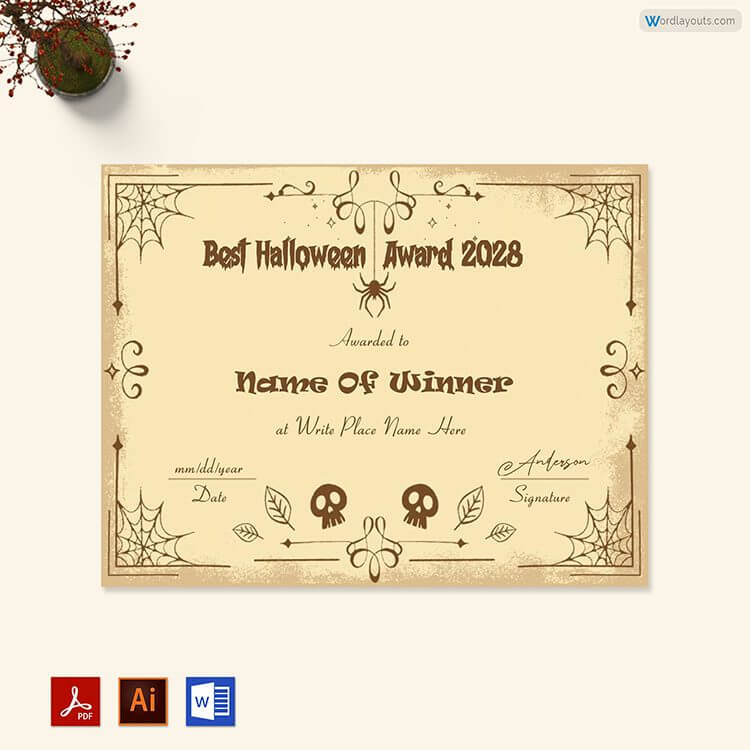 Best Halloween Costume Award Certificate
