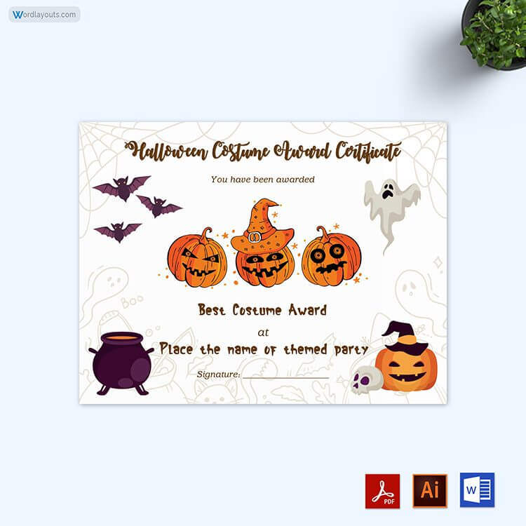 Most Original Halloween Costume Award Certificate