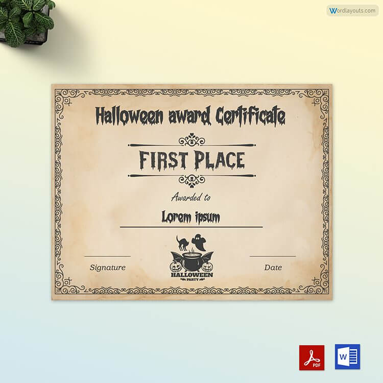 Most Creative Halloween Costume Award Certificate