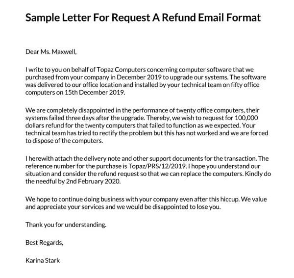 application letter for refund to the principal