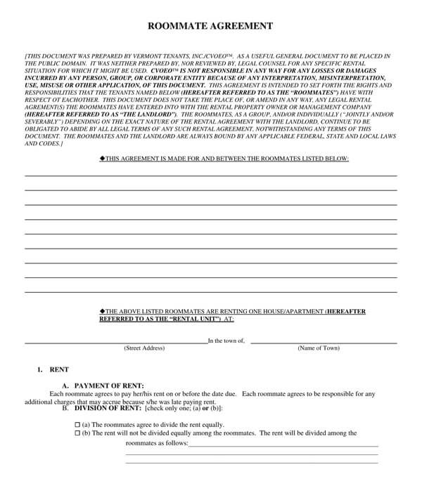Vermont-Roommate-Agreement-Form