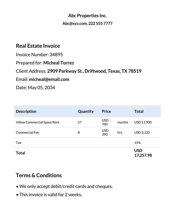 real estate invoice format