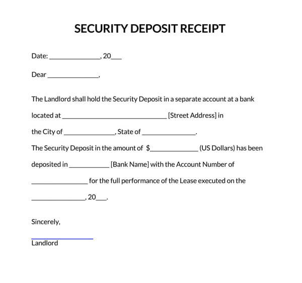 security deposit receipt word