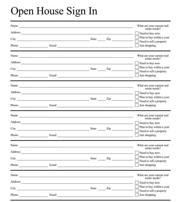 open house sign-in sheet covid