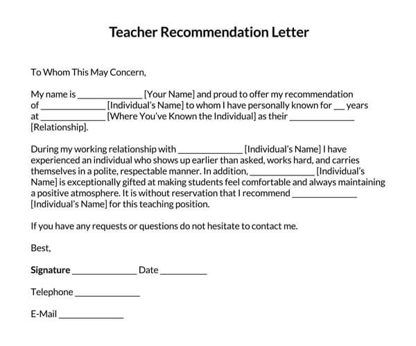 letter of recommendation for a teacher colleague