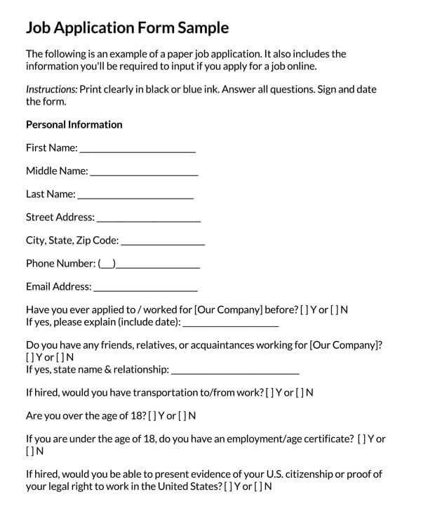 job application form pdf
