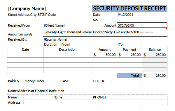 security deposit agreement form