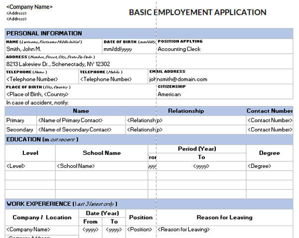 job application form template word