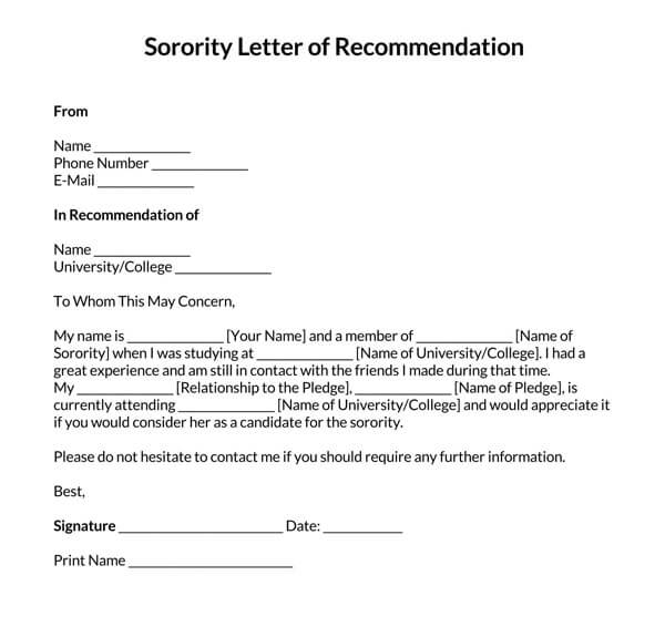 letter of support vs letter of recommendation sorority