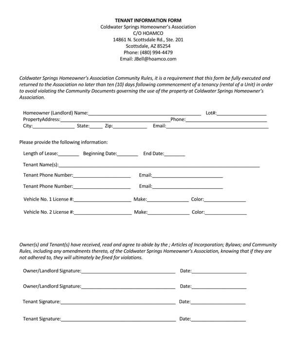simple tenant information form