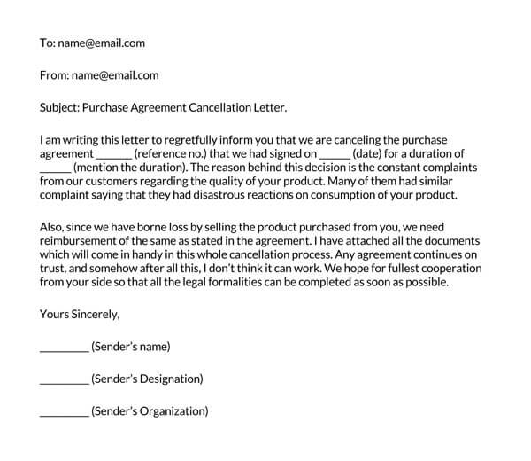 buyer cancellation of purchase agreement form