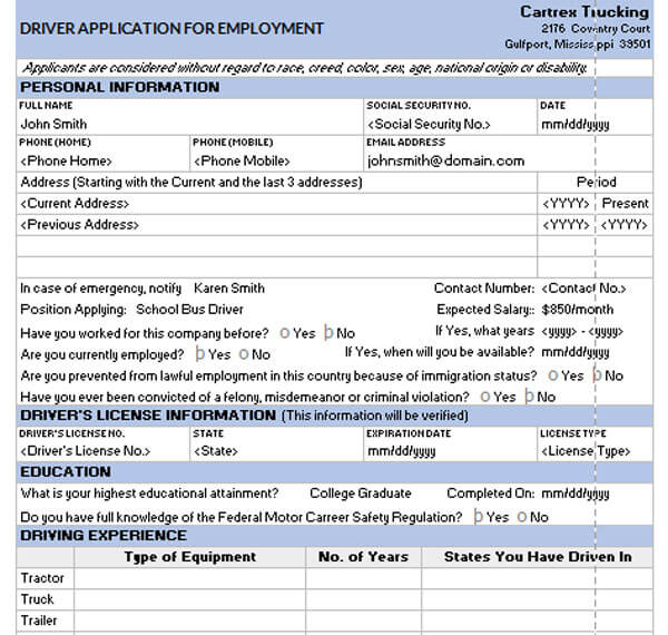 free job application template